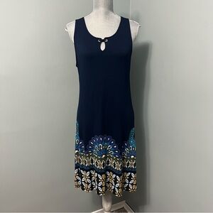 DESIGUAL Sleeveless Valery Navy Blue summer Dress with Patterned Hem size large